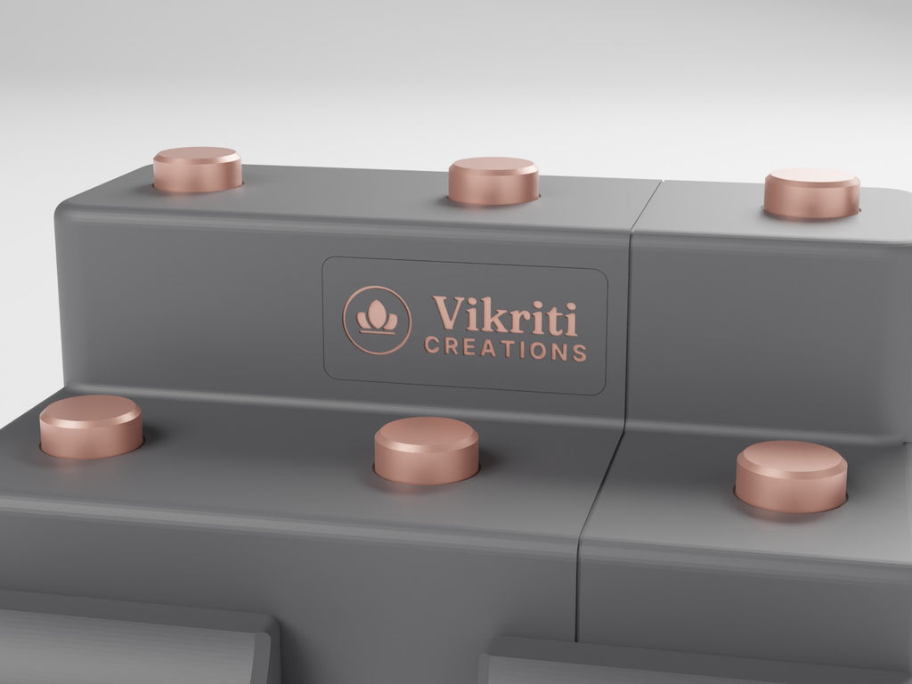 Vikriti Creations badge engraved in the step (CAD render)