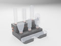 Black and rose gold stand with a styler in the cradle and six attachments on the pegs. Styler and attachments shown faded and not included (CAD render)