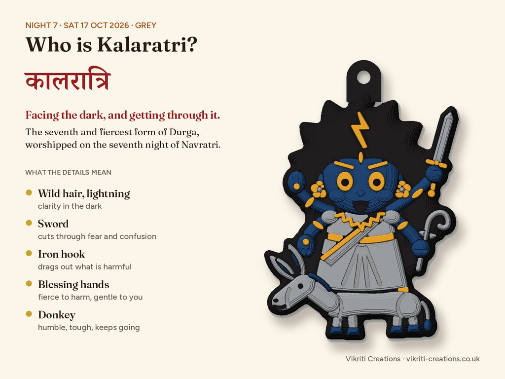 Who is Kalaratri: facing the dark, and getting through it. What each detail on the keychain means