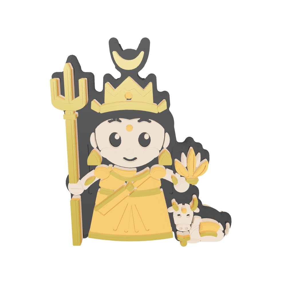 Shailaputri keychain in 3D: spin it, zoom in, or view it at real size in AR (about 40 x 47 mm)